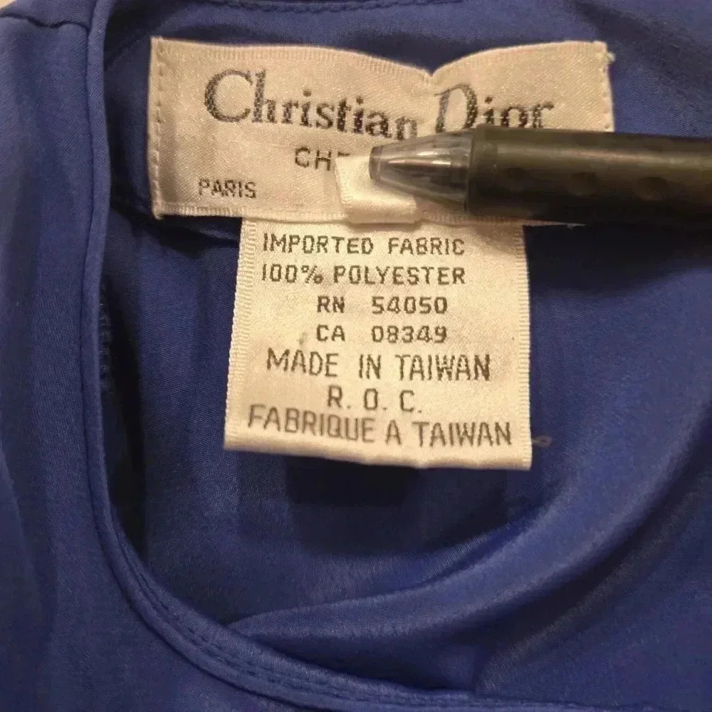 VTG Christian Dior Pleated Long Sleeve Royal Blue Blouse Top Womens Size 12 - Picture 9 of 13